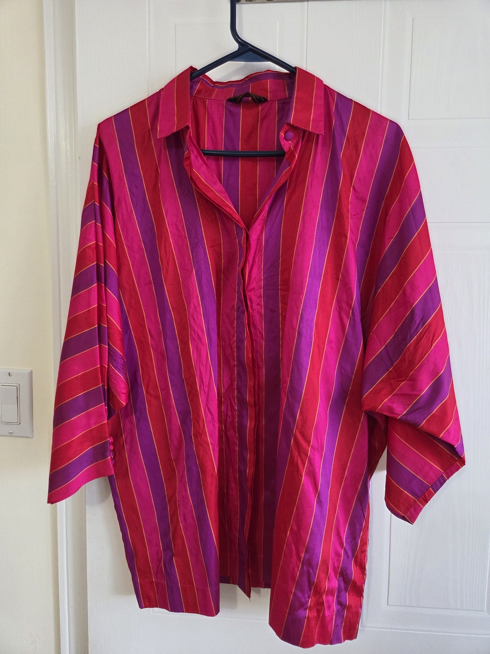 Vintage Thai silk blouse in a striking jewel-tone palette Xlarge